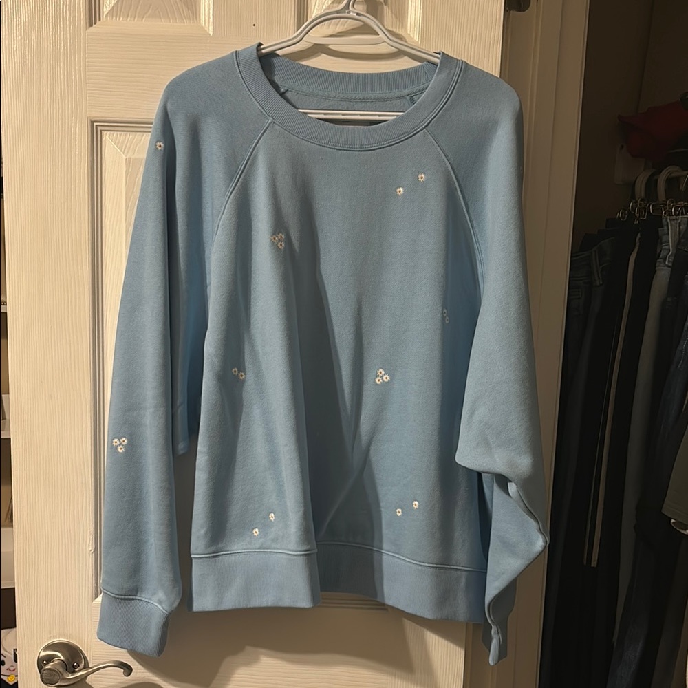Light Blue Women's Sweater w/ Mini Sunflowers 🌻